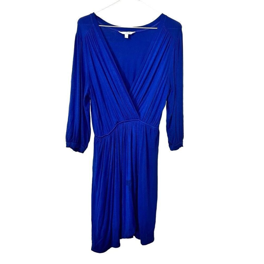 Charming Charlie Surplice Long Sleeve Jersey Knit Faux Wrap Dress Blue Large